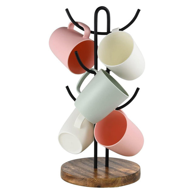 Enlea Coffee Mug Tree for Counter - Holds 6 Mugs - Farmhouse Kitchen Countertop Coffee Cup Holder