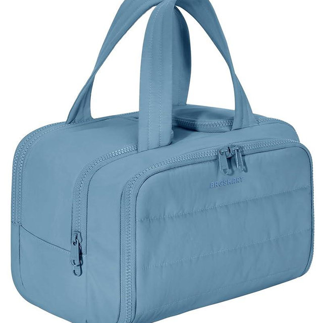 BAGSMART Travel Toiletry Bag, Puffy Toiletry Bag for Women, Wide-open toiletry bags for traveling, Large Travel Cosmetic Makeup Bag Organizer for Accessories,Toiletrie (Steel Blue)