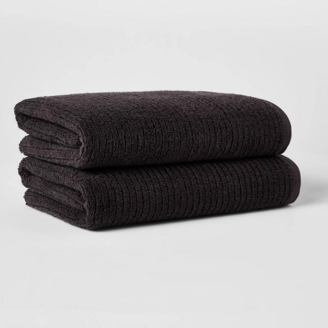 2pk Quick Dry Ribbed Bath Towel Set Black - Threshold™