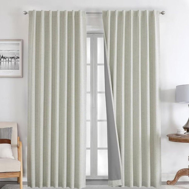 Joydeco 100% Blackout Curtains 108 inches Long Natural Linen Drapes 2 Panels Set Burg for Bedroom Living Room Black Out Darkening Curtain Thermal Insulated Back tab Rod Pocket(52x108 inch,Light Beige)