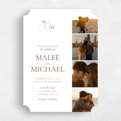 Brown Ticket Wedding Invitation - Aven Multiphoto