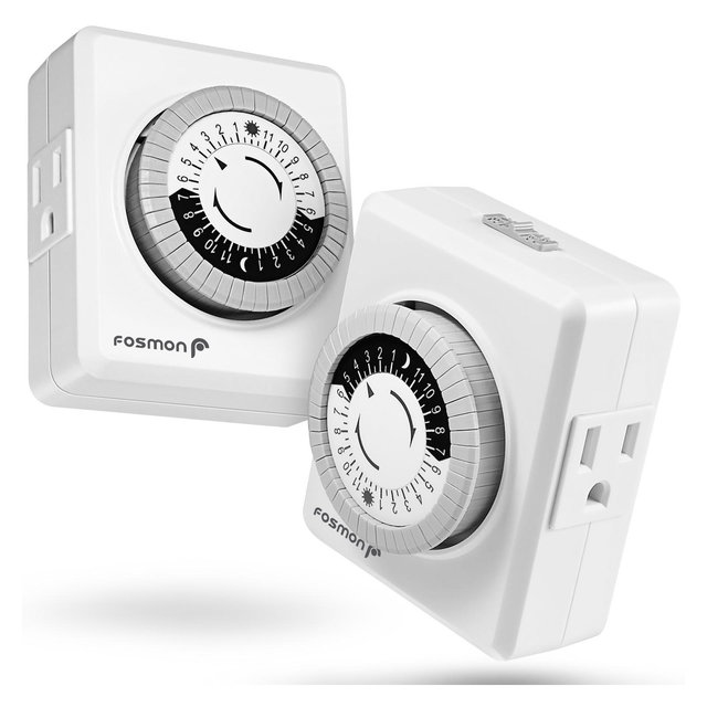 Fosmon 2x Timer Outlet, [ELT Listed] 24-Hour Outlet Timer Indoor with Two Outlets, Indoor Timer for Lights Lamp Indoor, Electric Mechanical Timer