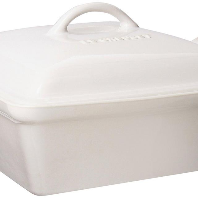 Le Creuset Heritage Stoneware 2-1/2-Quart Covered Square Casserole, White