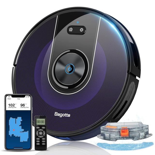 Robot Vacuum Cleaner Wi-Fi Connected, 2200Pa Robotic Vacuum and Mop, Ideal for Pet Hair and Hard Floors, Self-Charging, Smart Gyro Navigation Mapping Function, Works with Alexa