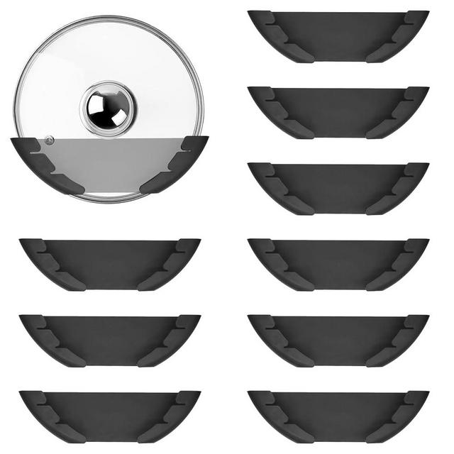 VOBUYING Universal Pot Lid Organizer for Cabinet, 10 Pcs Pan Lids Organizers Inside Cabinet Door Wall Mount Pots Top Storage Rack Holder for Kitchen, Fits 6" to 13.5" (10pcs black)
