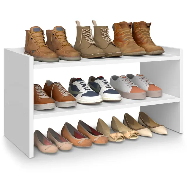 VASAGLE Shoe Rack for Closet, Stackable Shoe Organizer Shelf for Entryway, 2 Tiers, 11.7 x 24.4 x 14.2 Inches, White