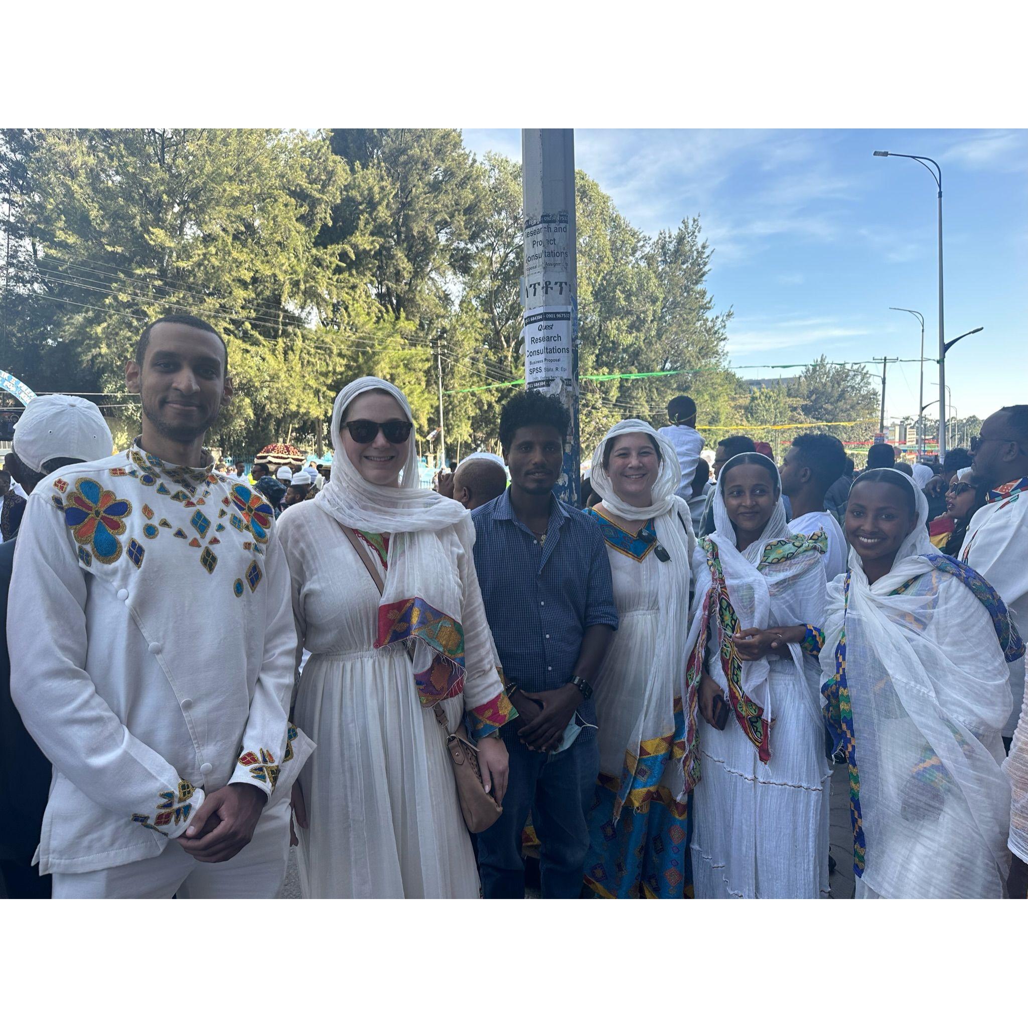 Folks dressed up in traditional clothes for Timket.
