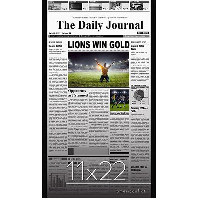 Americanflat 11x22 Newspaper Frame in Black - Assorted Media Article Cover Frame - Hanging Hardware Included - 22x11 Front Page Newspaper Picture Frame