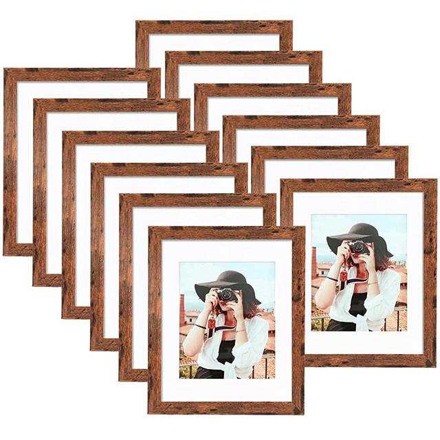Picrit 8x10 Picture Frame Set of 12, Display 5x7 with Mat or 8x10 Without Mat, Photo Frames for Wall Mounting or Table Top Display, Brown.