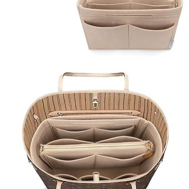 LEXSION Felt Purse Bag Organizer Insert with zipper Bag Tote Shaper Fit Speedy Neverful PM MM