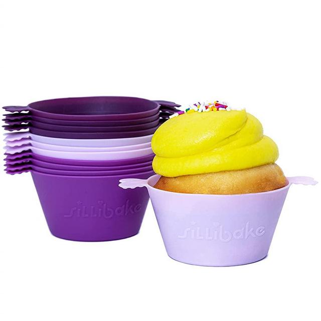 SILLIBAKE Silicone Baking Cups, 12 Pack - Platinum Silicone Molds, Food Grade, BPA Free, Non-Stick, Muffin Liners, Cupcake Liners, Standard Size, Dishwasher Safe, Reusable