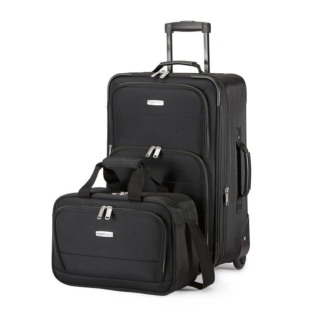 Amazon Basics Luggage Sets, Carry-On 23-Inch, tote 15-Inch, Suitcase With Wheels, Expandable Extra Space (+15%), Front Pockets and Telescopic Handle, Black
