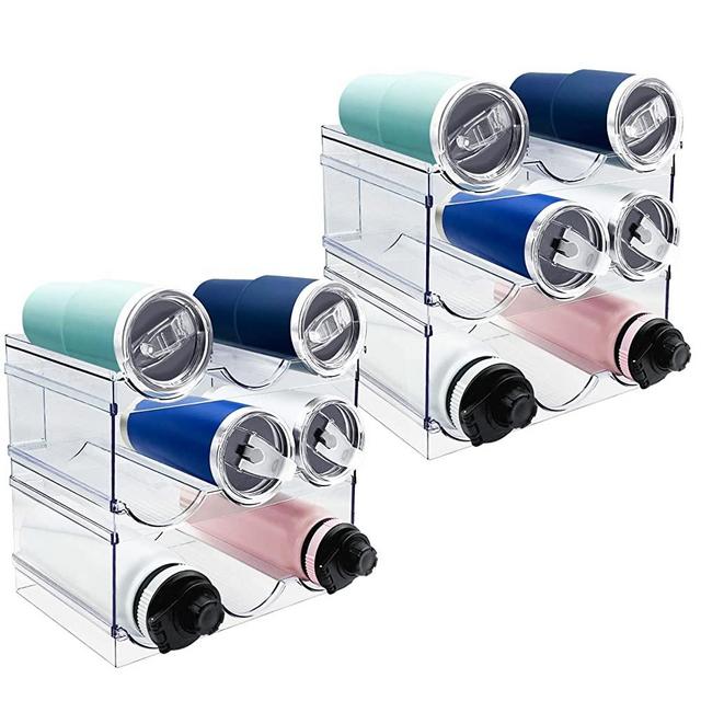 Spaclear 6 PACK Water Bottle Organizer, Stackable Kitchen Home Pantry Organization and Storage Shelf, Plastic Water Bottle Holder for Kitchen Cabinet Storage, Wine Tumbler Travel Mug Cup Organizer