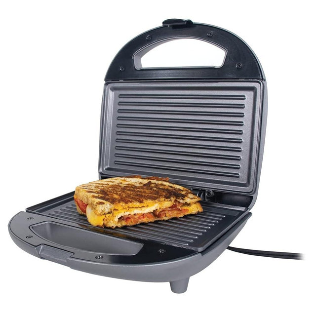 VETTA 760-Watt Nonstick Panini Press, Sandwich Maker, Automatic Temperature Control, Nonstick Coating, Nonslide Feet, Indoor Large Versatile Grill, 28.5 in. Wrappable Power Cord, Slate Gray