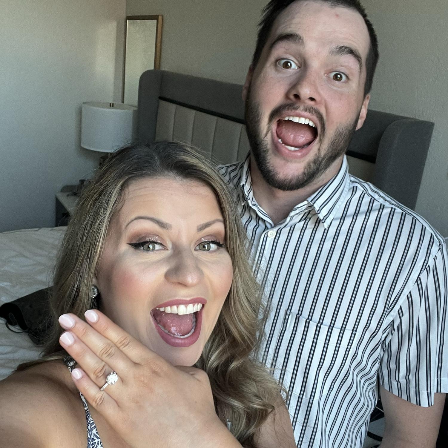 The picture we sent after we got engaged.