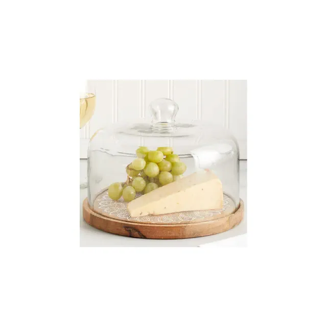 The Lakeside Collection Acacia Wood Cake Stand with Glass Dome -