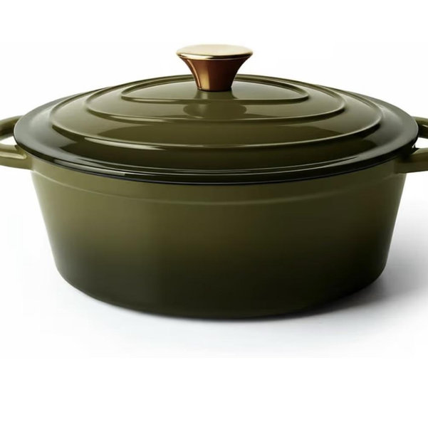 Vintage Style Oval Dutch Oven for Bread Baking, 4.5 Quart Non Stick Enameled Cast Iron Dutch Oven Pot with Lid, Oven Safe Oval Casserole with Lid up to 500°F for Baking, Braising, Stews, Roasting, Golden Green