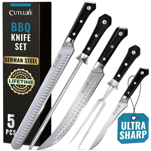 Cutluxe 5-Piece Butcher Knife Set – Slicing Carving Knife Set for Meat Cutting, Ultra Sharp German Steel, Full Tang, Ergonomic Handles – Artisan Series