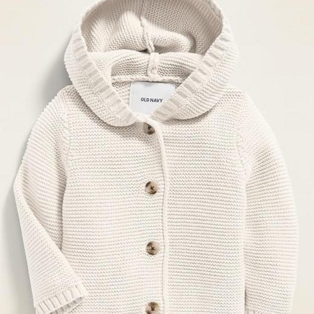 Button-Front Hooded Sweater White 3-6M
