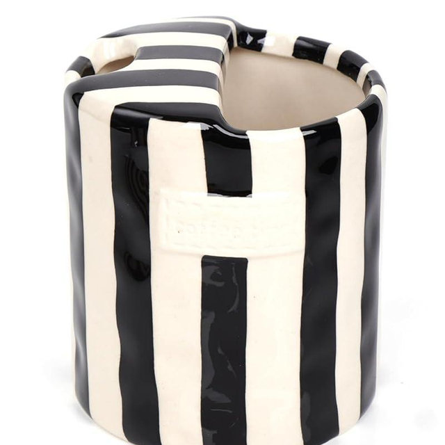 JMCRATE Coffee Mug Espresso Cup 10oz Ceramic Coffee Mugs Porcelain Coffee Cup Hand-Painted Striped Art Multiple Use for Kitchen, Dining-Black