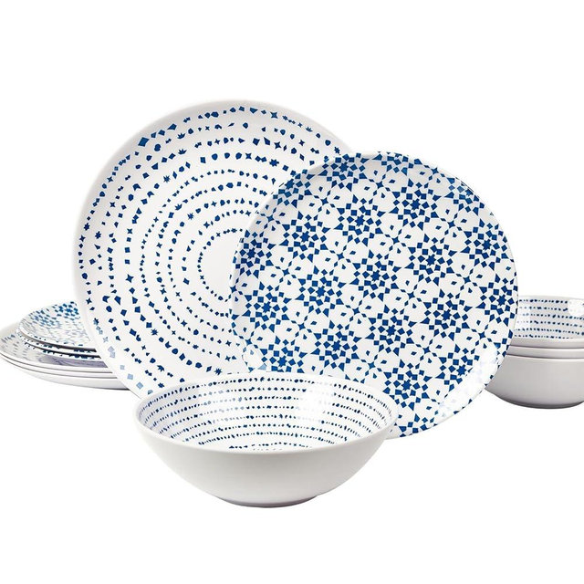 Melamine Dinnerware Set of 12 Pcs Dinner Dishes Set Bowls and Plates for Indoor and Outdoor with Unbreakable Non-breakable Lightweight Dining Tableware