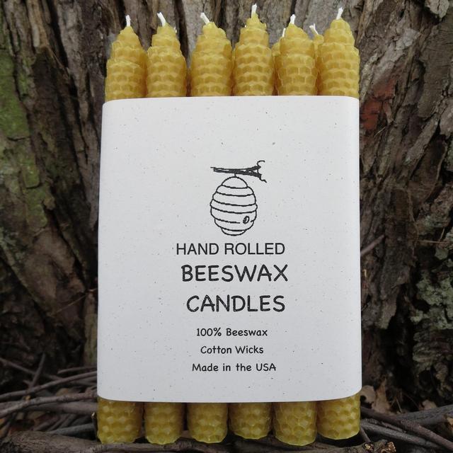Beeswax Taper Candles, One Dozen (Set of 12) - 8" Honeycomb Tapers - Natural Wax