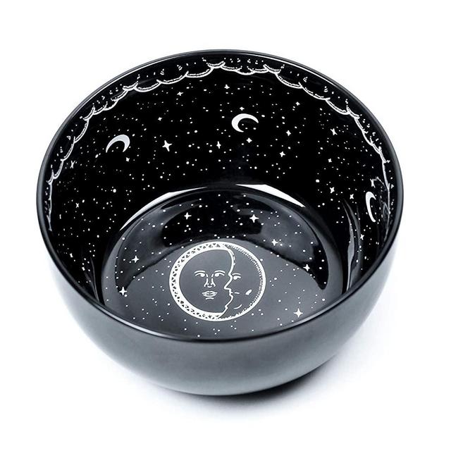 Large Midnight Porcelain Dinner Bowl Microwave Dishwasher Safe by Rogue +Wolf, New Apartment essentials for First Home, Pasta Soup & Salad Bowls Black Kitchen Decor Dinnerware Gothic - 6 3/4” Diameter