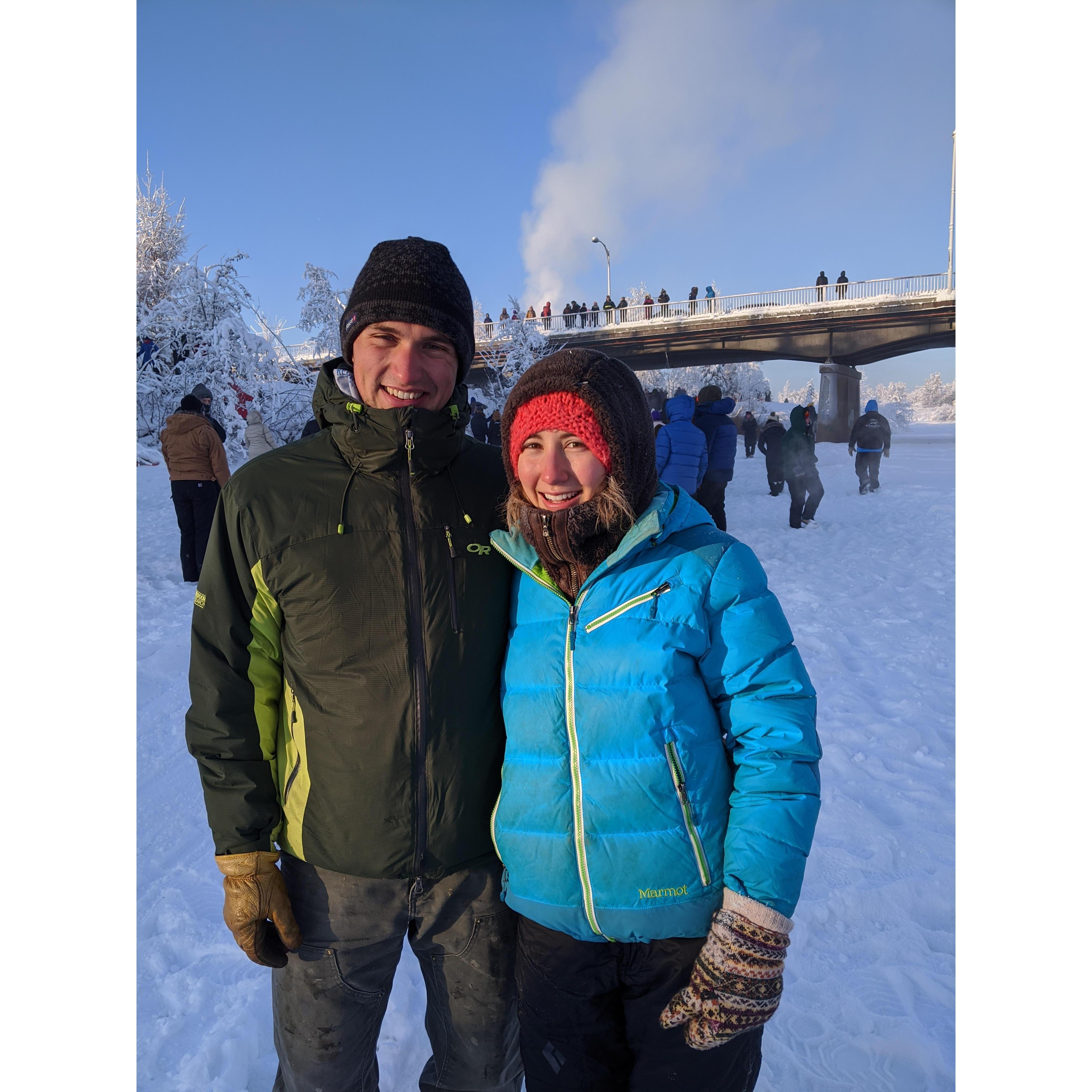Watching the start of the Iditarod at -35F in Fairbanks, Alaska
