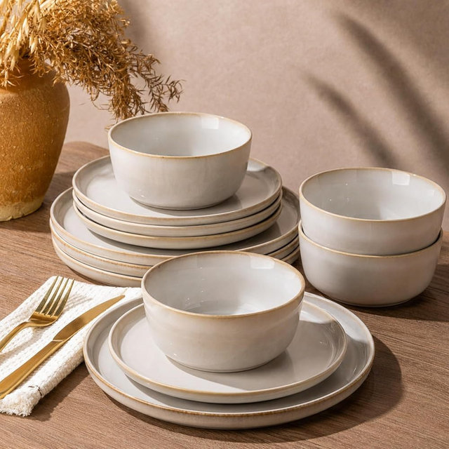 GBHOME Ceramic Dinnerware Sets for 4, 12 Pieces Stoneware Plates and Bowls Sets, Scratch Resistant Dishes, Dishwasher & Microwave Safe, Reactive Glaze