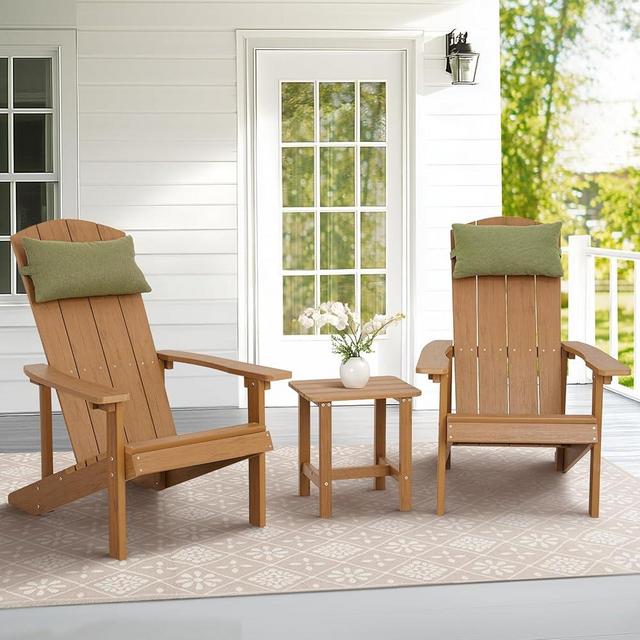 LuxaDomus 3-Piece Adirondack Chair Set with Side Table and Headrests, All Weather Plastic Adirondack Chairs with Natural Grain, 400LBS High Back Fire Pit Chairs, Plastic Patio Chairs for Garden Deck