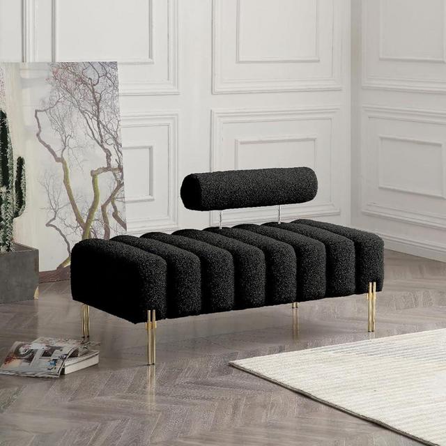 FUQIAOTEC Ottoman Bench for Living Room/Bedroom, Modern Ottoman Bench Sofa Stool Footrest with Gold Legs, 53" W Sherpa End of Bed Bench with Adjustable Backrest (Black)