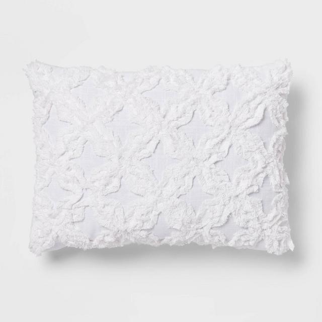 Oblong Chenille Pattern Decorative Throw Pillow White - Threshold™
