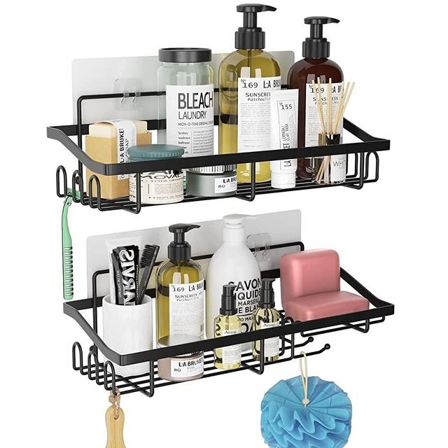 Shower Caddy Organizer, Black Shower Shelves, Adhesive Shampoo Holder for Inside Shower Walls, 2 Pack