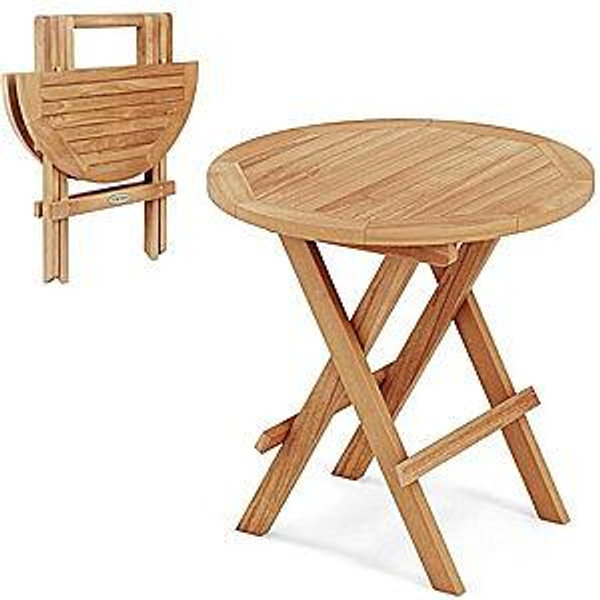 RELAX4LIFE Folding Outdoor Side Table - Teak Wood End Table, Round Coffee Bistro Table w/Slatted Tabletop, Portable Picnic Camp Table for Poolside Porch Garden, Foldable Small Patio Table