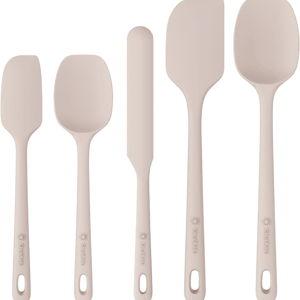 5 Pieces Silicone Spatula Set, Food Grade Rubber Spatula, Upgrade Strong Handle with Ergonomic Grip, Heat Resistant Up to 600°F for Nonstick Cookware, Cooking Creamy White