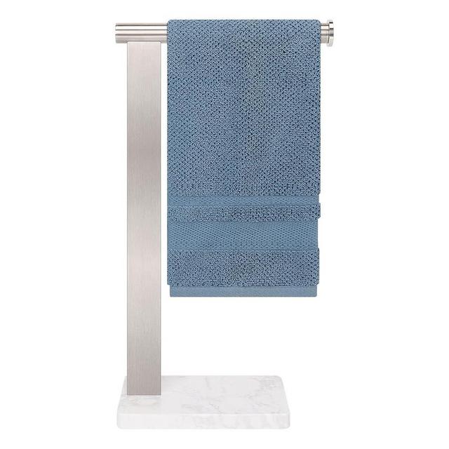 Stainless Steel L-Shaped Hand Towel Holder, SUS304 Bathroom Towel Rack with Thickened Base for Countertop Vanity (Brush Nickel, Square Base)