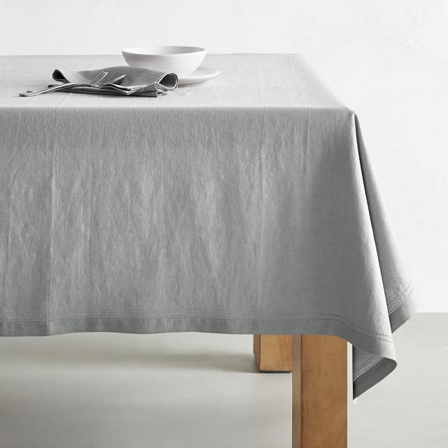 Linen Double Hemstitch Tablecloth, 70" X 108", Light Grey