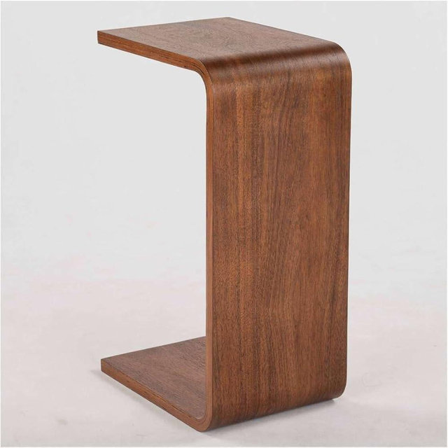 C-Shaped Side Table, Small Side Table for Couch, Modern Wooden End Table for Living Room for Living Room, Bedroom, Bedside, Walnut Brown