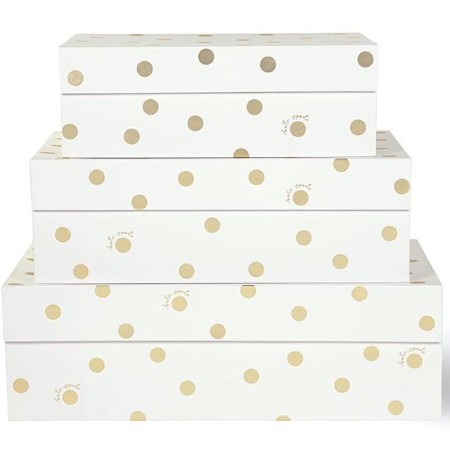 Kate Spade New York Decorative Storage Boxes with Lids, 3 Pack Sturdy Organizer Storage Bins, Includes Small Medium Large Pink Nesting Boxes with Magnetic Closure, Gold Dot with Script
