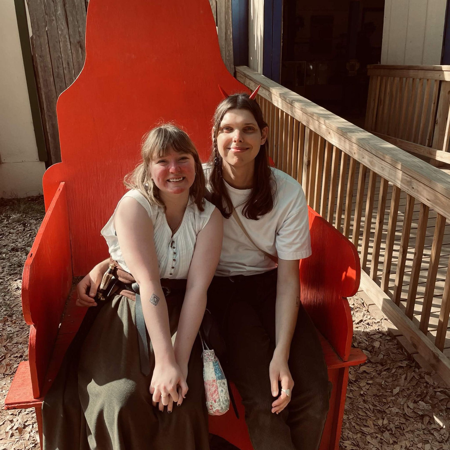 Our 2nd Ren Faire we went with our friends! We found a weird giant red chair.