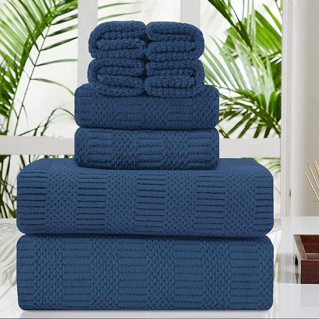 8 Piece Oversized Navy Bath Towel Set-2 Extra Large Bath Towel Sheets,2 Hand Towels,4 Washcloths-600GSM Soft Highly Absorbent Quick Dry Beach Chair Towels Woven Towels for Bathroom Hotel and Spa