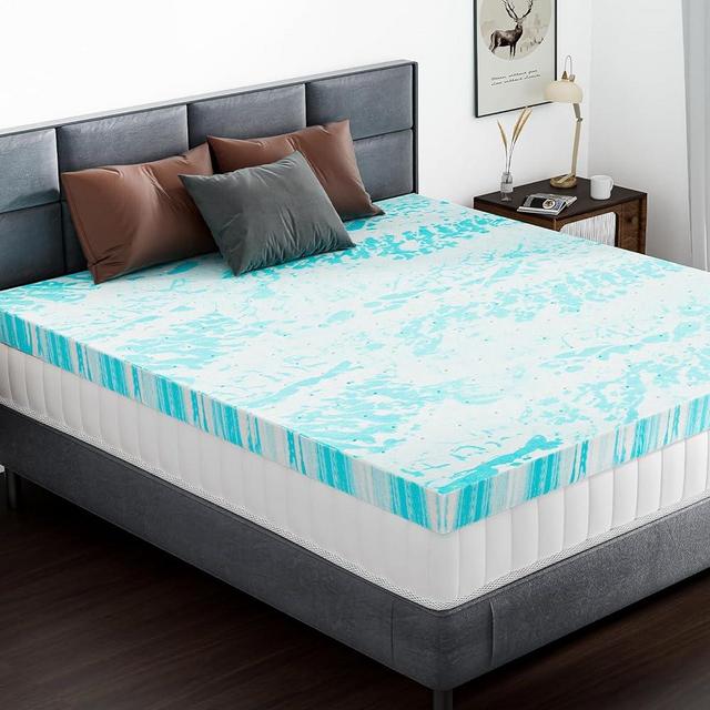 DUMOS 3 Inch Gel Memory Foam Mattress Topper Queen - CertiPUR-US Certified, Blue, Breathable