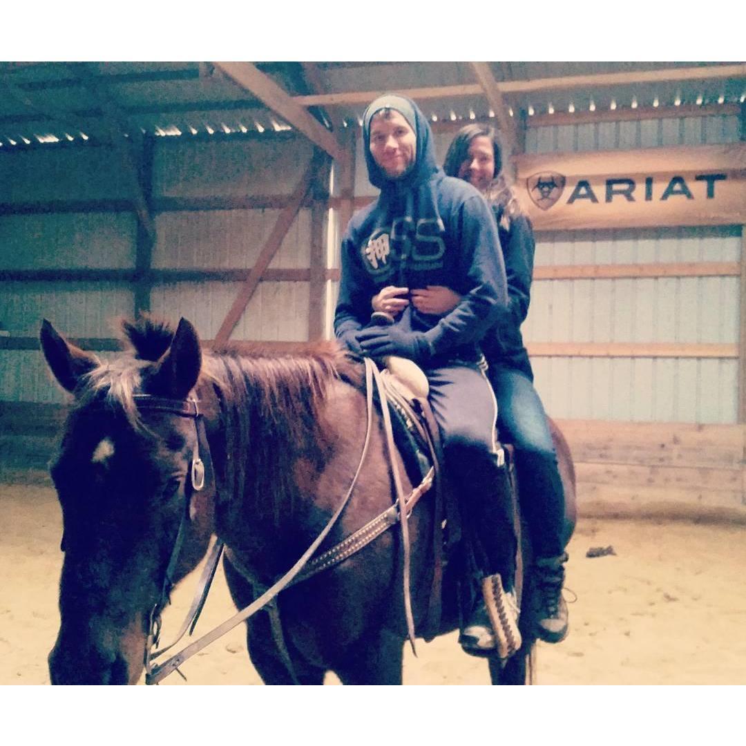 We love going horseback riding with Patrick's sister Megan. This is Oakie!