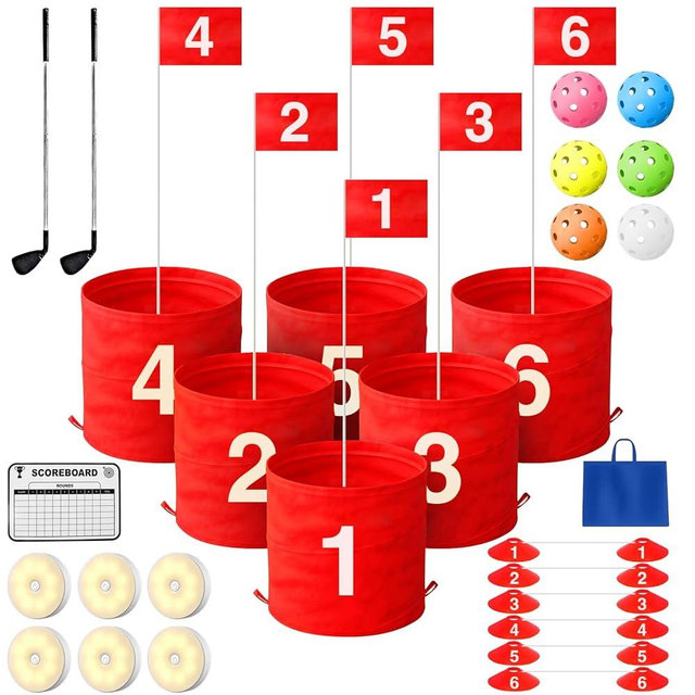 LHPY Golf Games, Golf Yard Games with LED Light and Club, Portable Golf Practice Outdoor Games 6 Hole Set, Golf Bucket for Home Adults Kids Lawn, Beach, Yard, Camping