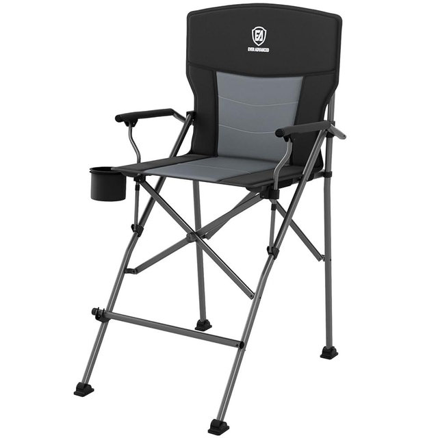 EVER ADVANCED Tall Directors Chair with Cup Holder 31", Bar Height Folding Chair for Camping, Sports with Carry Bag, Mesh Pockets and Footrest, Heavy Duty 300 lbs, Black