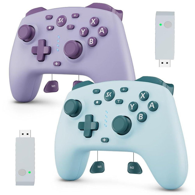 Wireless Switch Controller for Switch/Switch 2/Lite/OLED/PC Controller with 2.4G Adapter, 2 Pack Switch Controller with Hall Joysticks & Hall Triggers, Switch Pro Controller with Wake-up, 2 Back Programmable Buttons, Turbo Function