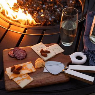 Wood & White Mini Charcuterie Board & Cheese Knives Set