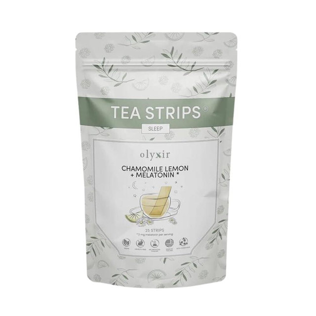 Olyxir Tea Strips - Chamomile & Melatonin Flavors - Instant, Organic, Paleo, Vegan, Made With Pullulan, Cellulose, Oat Fiber, Natural Lemon Flavor Non-GMO | 25 Ct (Sleep)