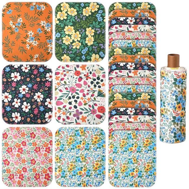Redbaker 30 Pack Reusable Paper Towels Rolls Washable Paperless Paper Towels Bulk Cloth Cotton Towels with Cardboard Reusable Napkins for Kitchen Bathroom(10 x 12 in, Floral)
