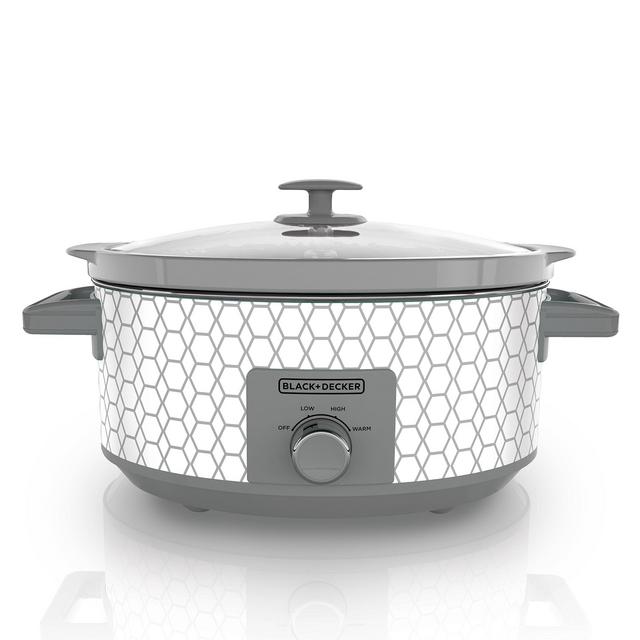 BLACK+DECKER SC1007D 7 Quart Dial Control Slow Cooker with Built in Lid Holder, Geometric Cream